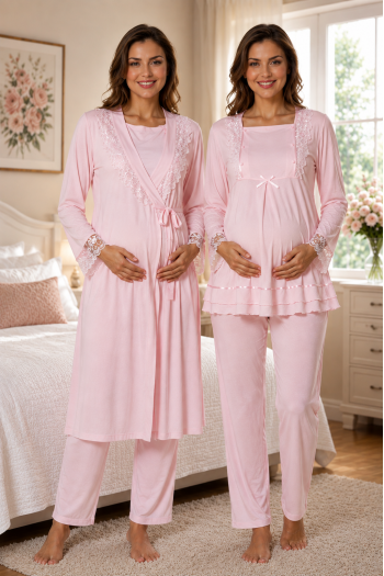 Effortt 2018P PEMBE Kolay Emzirme Özellikli Sabahlıklı Lohusa Pijama Takımı Effortt 2018P PEMBE Kolay Emzirme Özellikli Sabahlıklı Lohusa Pijama Takımı